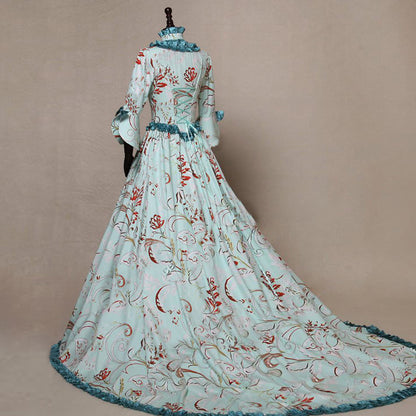 Vintage Bell Sleeve Printed Long Dress