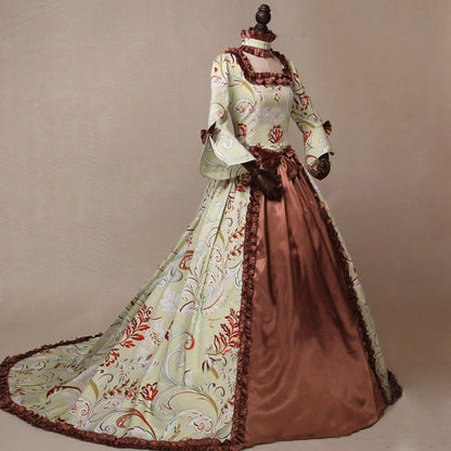 Vintage Bell Sleeve Printed Long Dress
