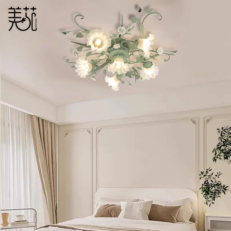 Vintage Blue Floral Ceiling Lamp with Smart Control