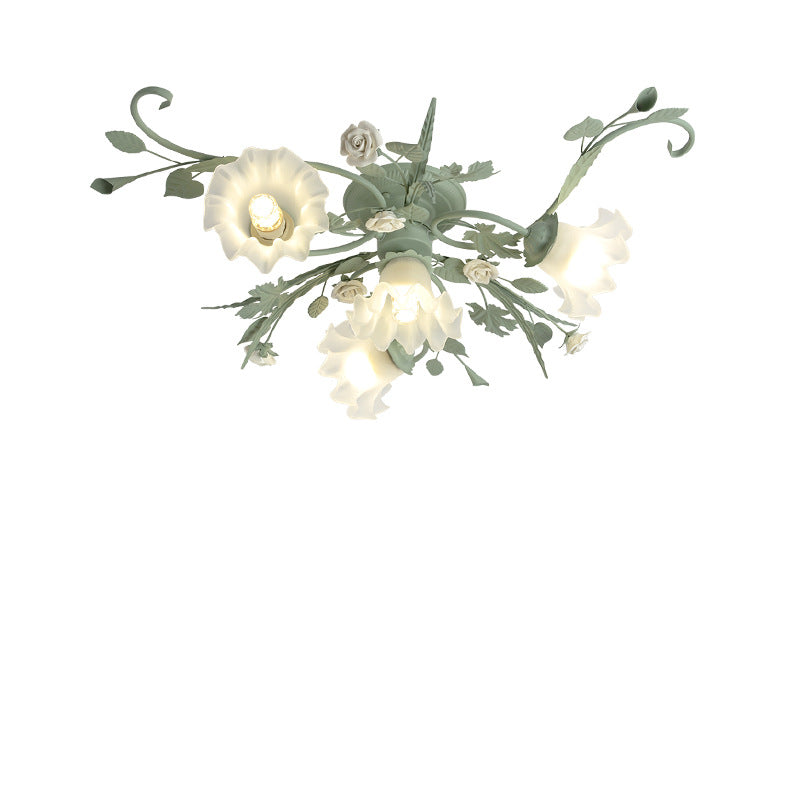 Vintage Blue Floral Ceiling Lamp with Smart Control