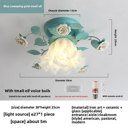 Vintage Blue Floral Ceiling Lamp with Smart Control