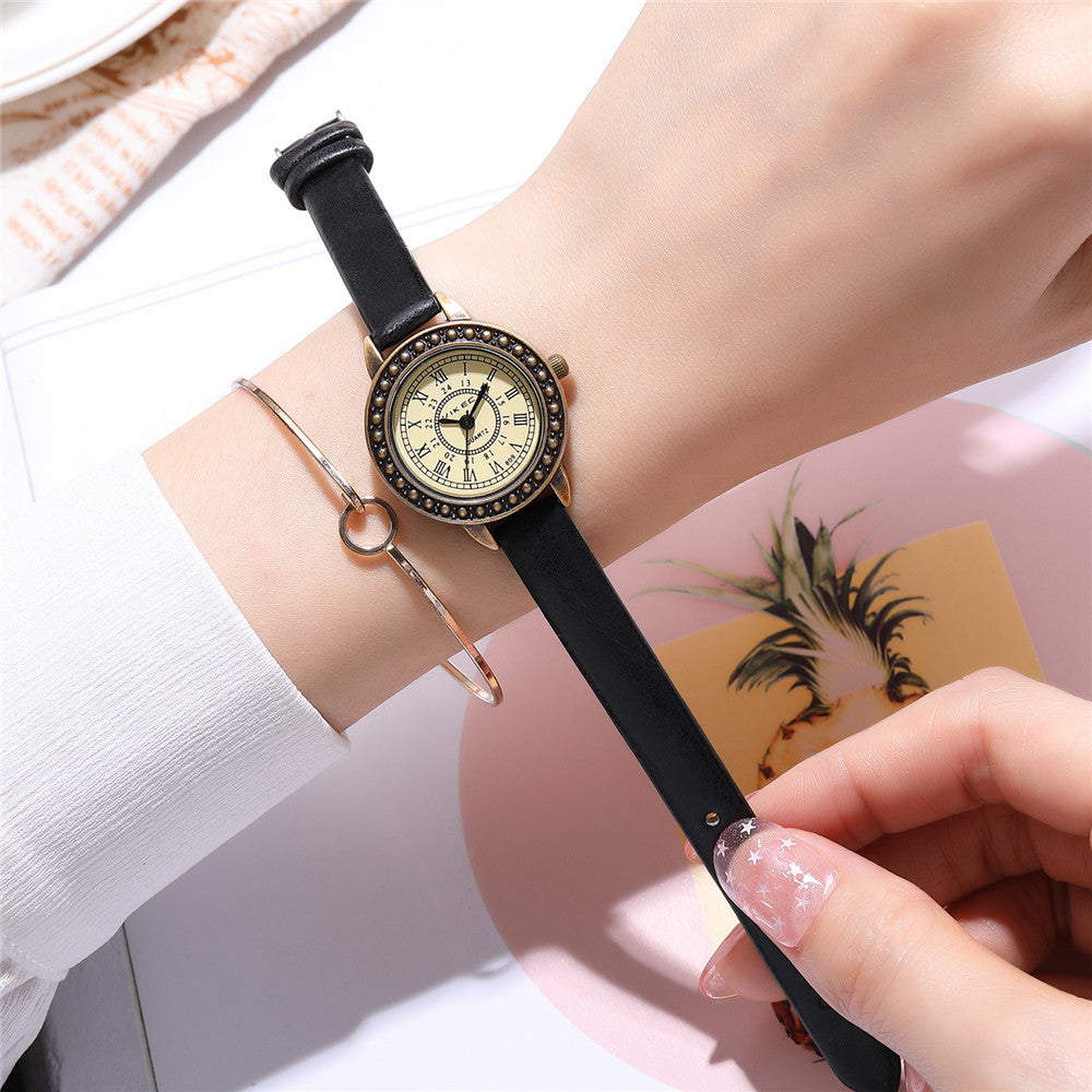 Vintage bronze leather strap watch