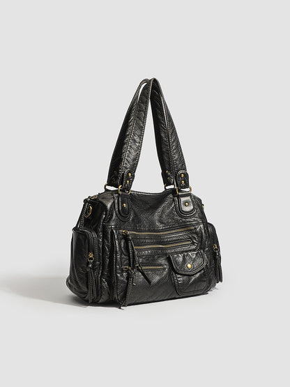 Vintage Bronze Multi-Zipper Motorcycle Bag