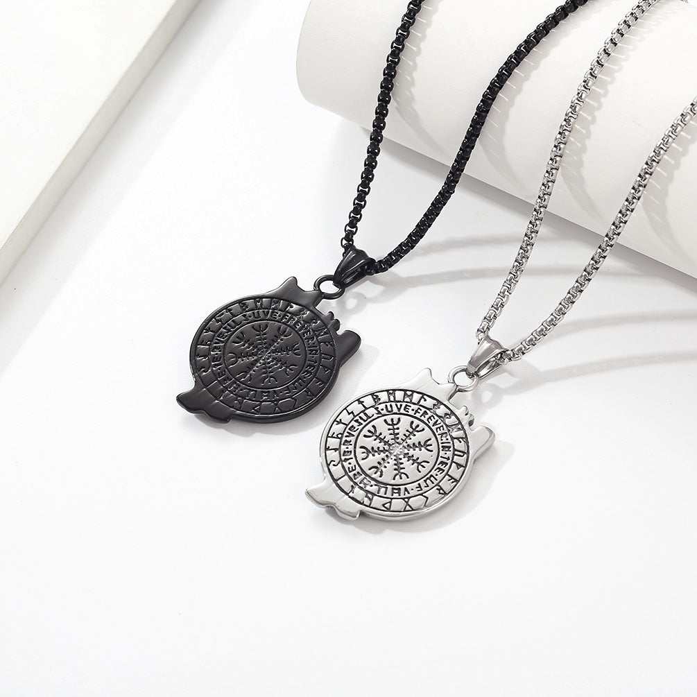 Vintage Celtic Wolf Stainless Steel Necklace with Viking Text Pendant