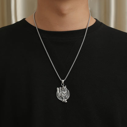 Vintage Celtic Wolf Stainless Steel Necklace with Viking Text Pendant