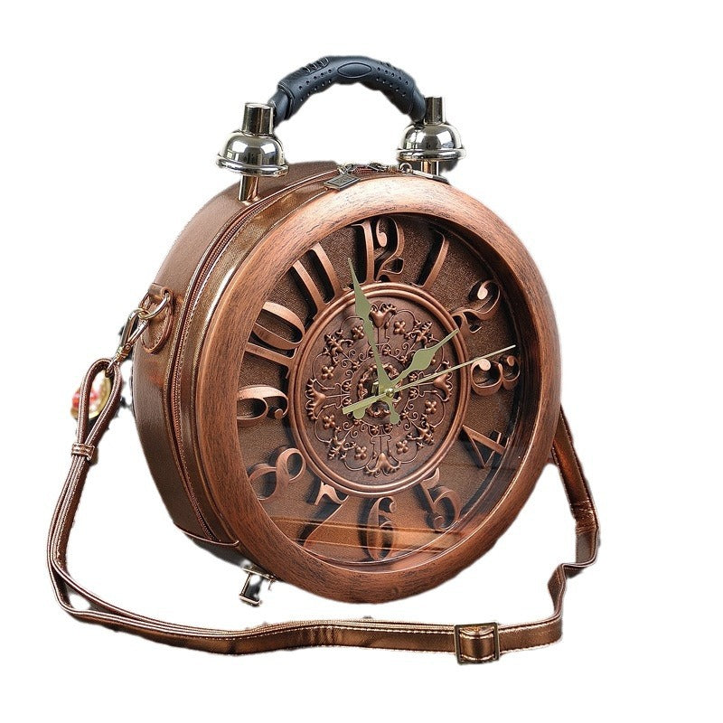 Vintage Clock Design Handbag with Functional Timepiece