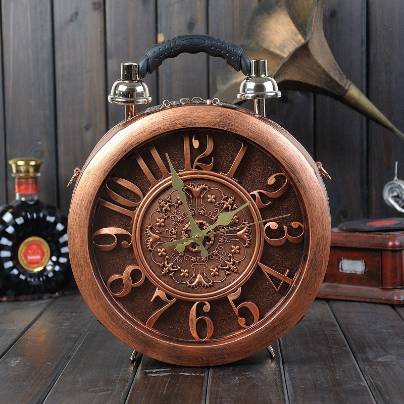Vintage Clock Design Handbag with Functional Timepiece