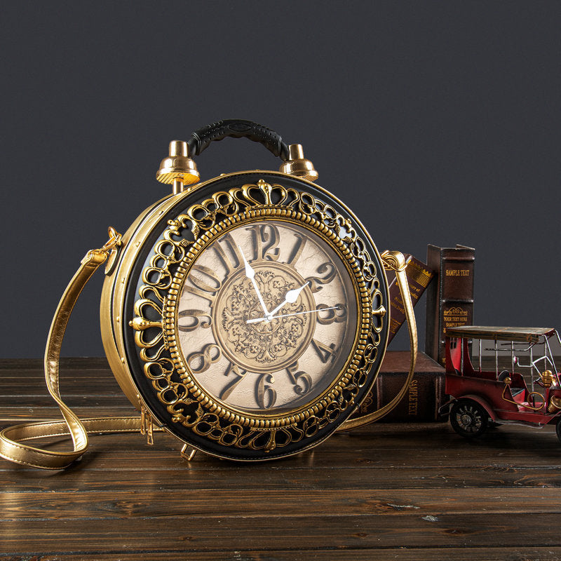 Vintage Clock Shape Diagonal Handbag