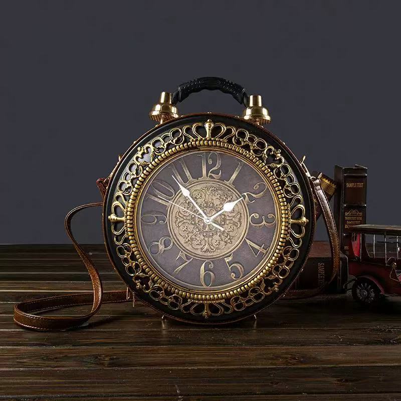 Vintage Clock Shape Diagonal Handbag