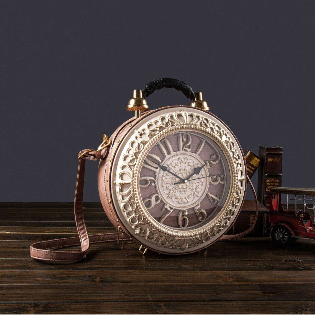 Vintage Clock Shape Diagonal Handbag