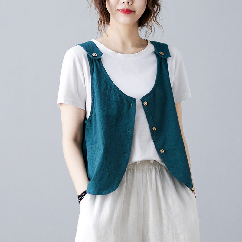 Vintage Cotton Linen Sleeveless Vest