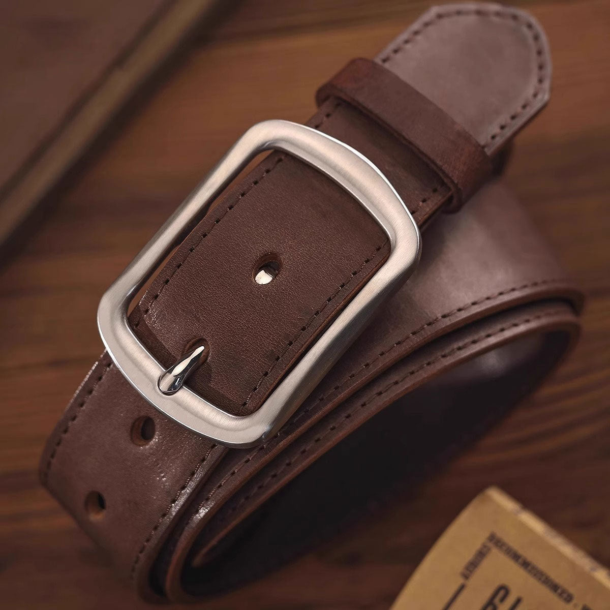 Vintage Cowhide Leather Belt with Steel Buckle