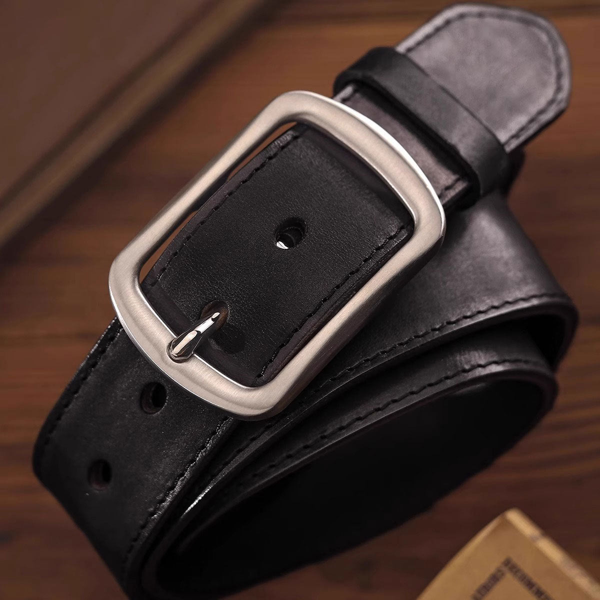 Vintage Cowhide Leather Belt with Steel Buckle