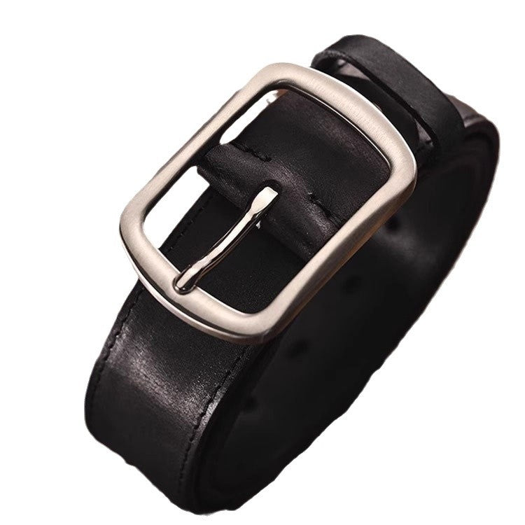 Vintage Cowhide Leather Belt with Steel Buckle