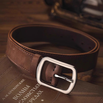 Vintage Cowhide Leather Belt with Steel Buckle