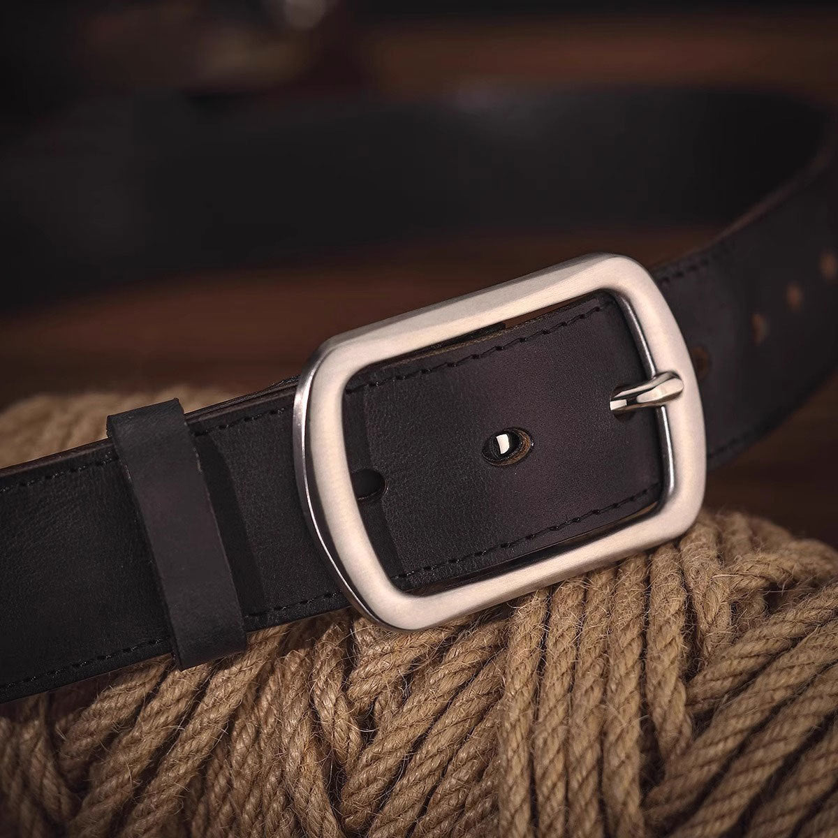 Vintage Cowhide Leather Belt with Steel Buckle