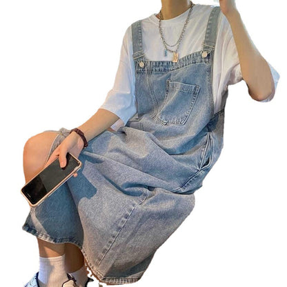 Vintage Denim Suspender Dress for Women