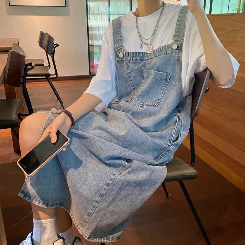 Vintage Denim Suspender Dress for Women