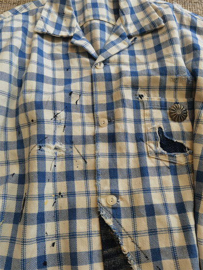 Vintage Distressed Cuban Collar Plaid Shirt