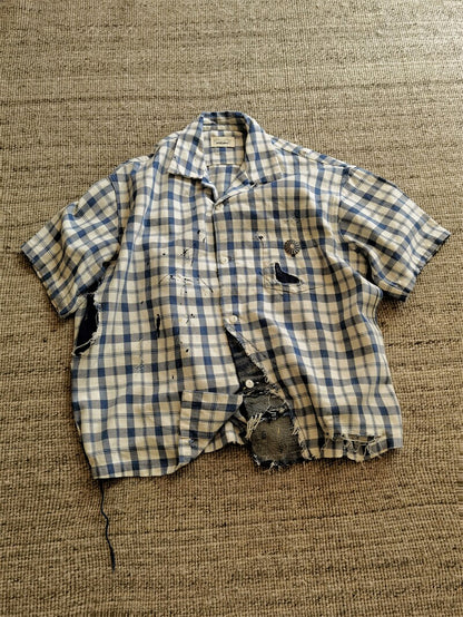 Vintage Distressed Cuban Collar Plaid Shirt