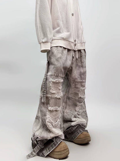 Vintage distressed washed denim jeans