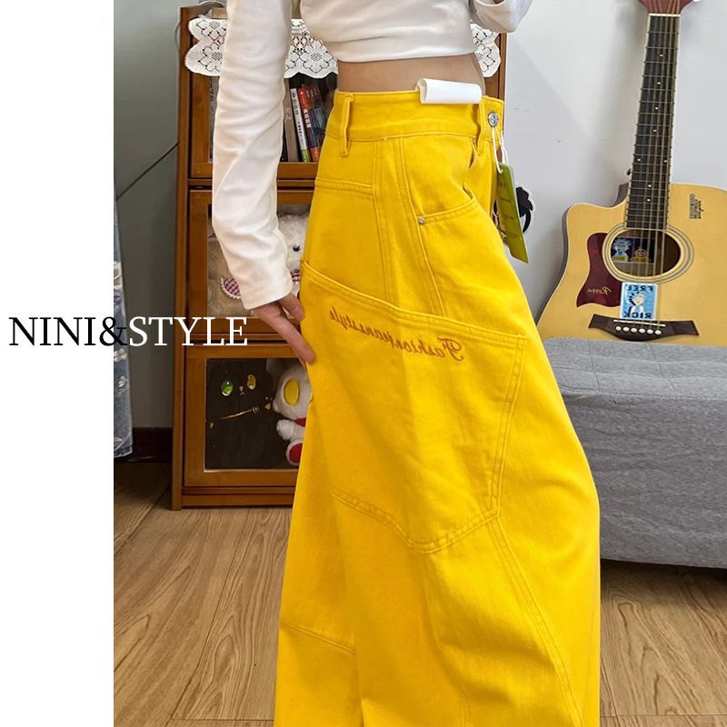 Vintage Embroidered Wide Leg Denim Pants