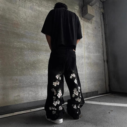 Vintage Embroidery Denim Pants