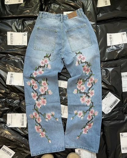 Vintage Embroidery Denim Pants