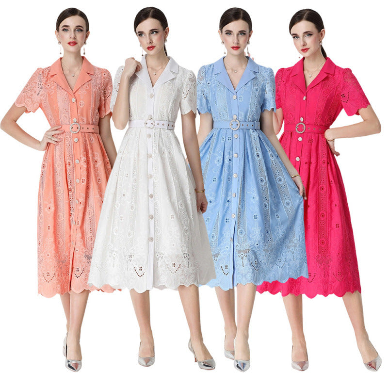 Vintage Embroidery Tie-Waist Dress