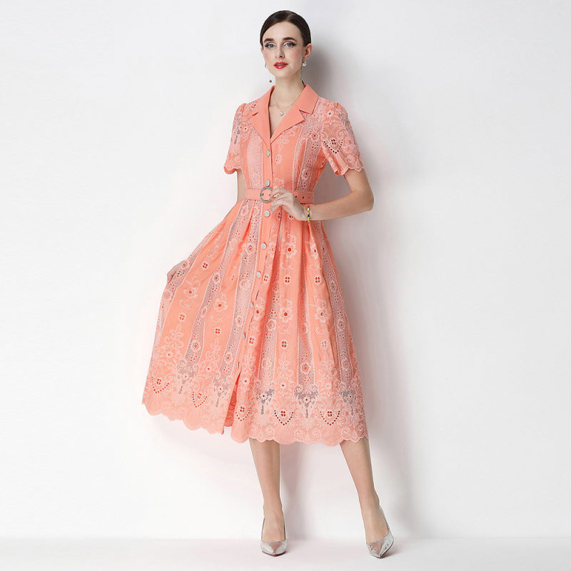 Vintage Embroidery Tie-Waist Dress