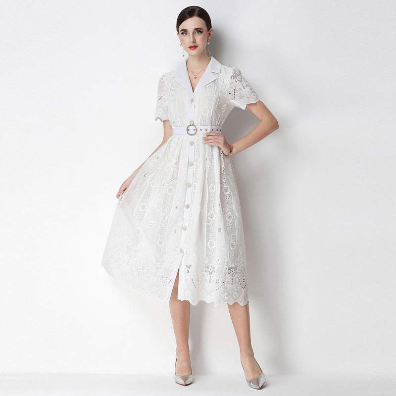 Vintage Embroidery Tie-Waist Dress