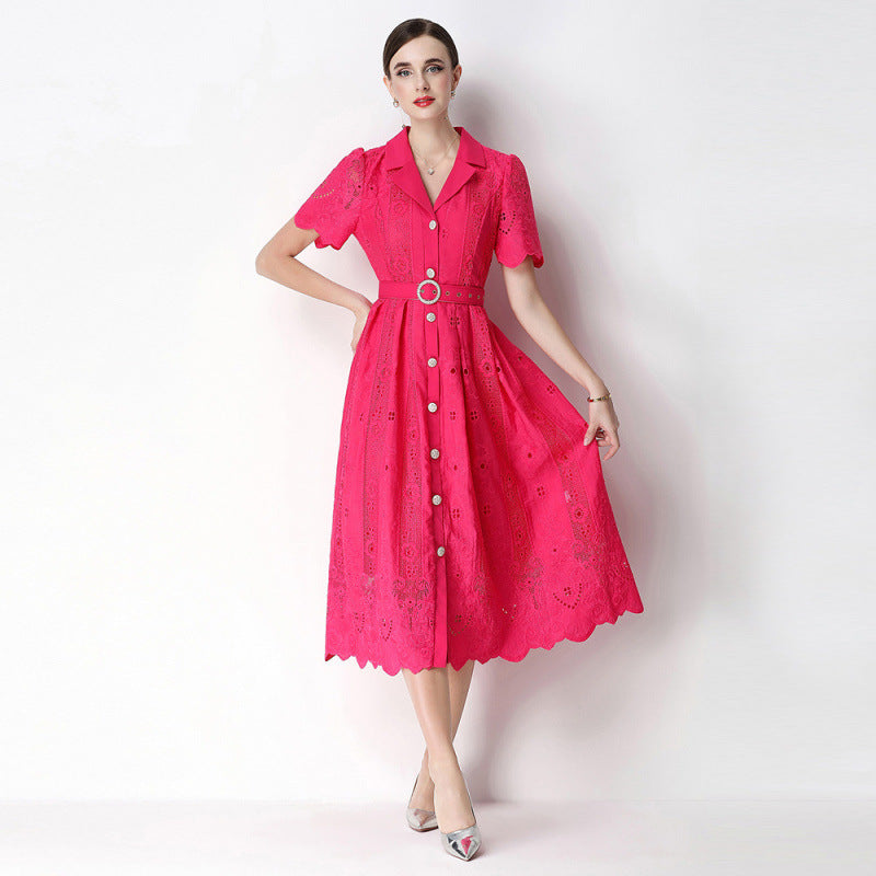 Vintage Embroidery Tie-Waist Dress