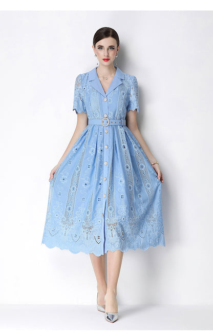 Vintage Embroidery Tie-Waist Dress