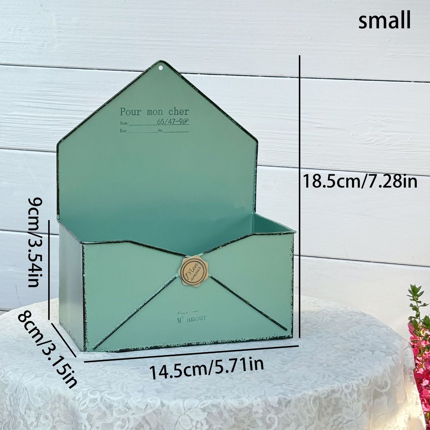 Vintage Envelope Style Metal Flower Pot