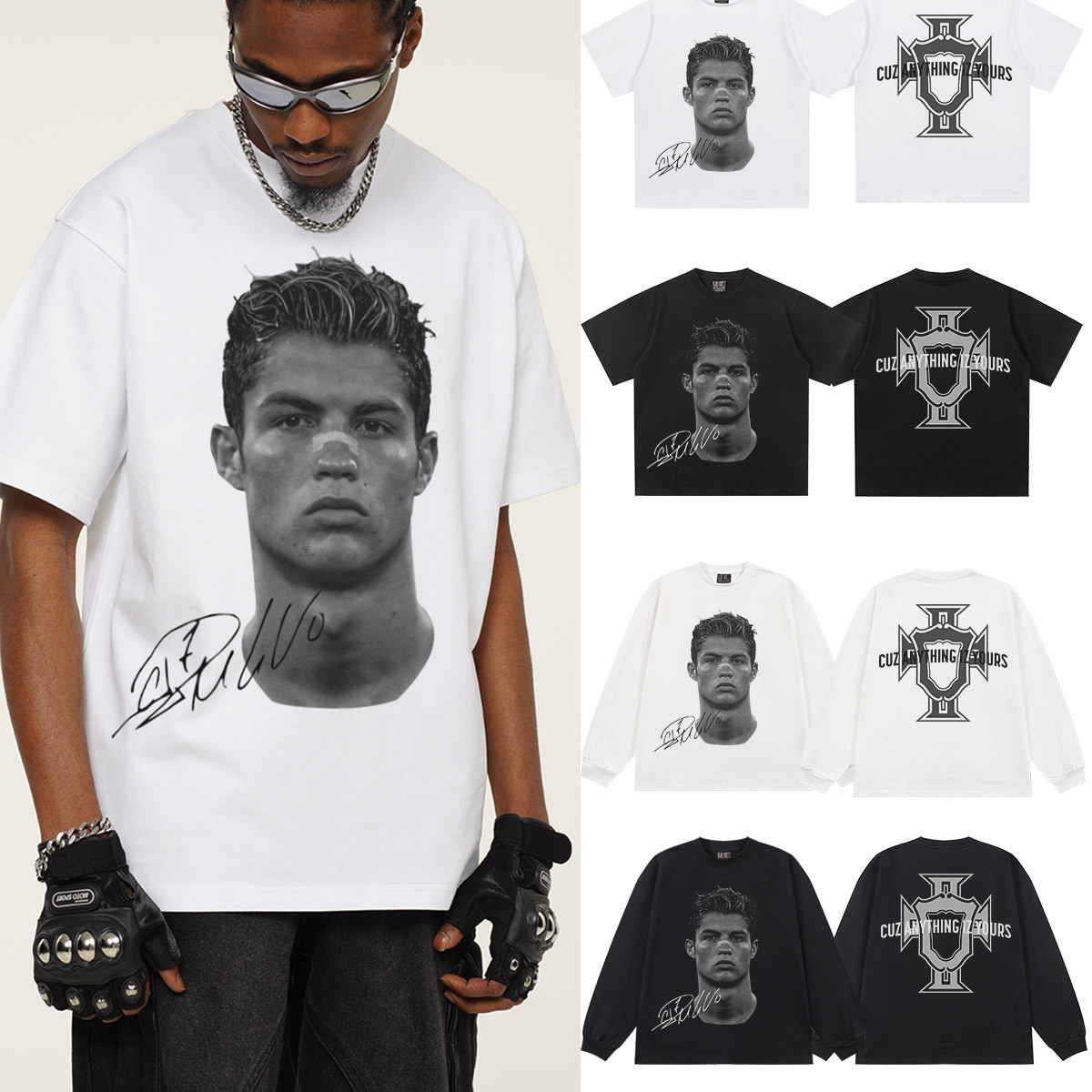 Vintage Football Print Cotton T-shirt