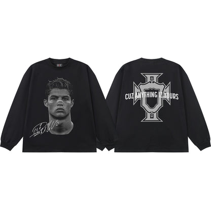 Vintage Football Print Cotton T-shirt