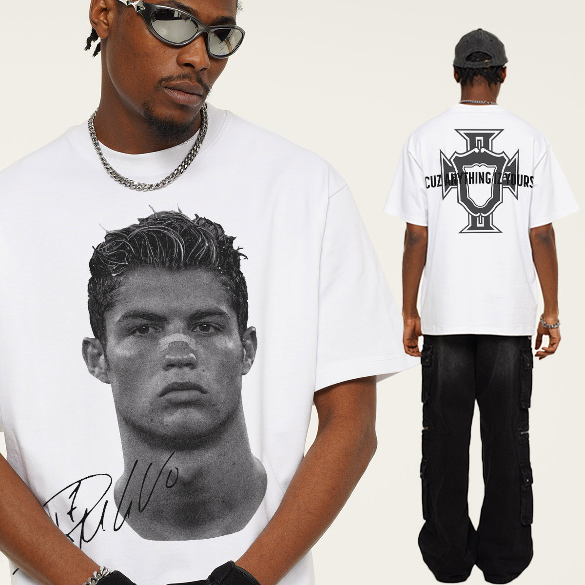 Vintage Football Print Cotton T-shirt