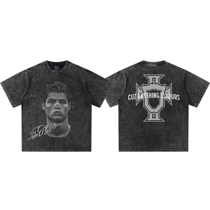 Vintage Football Print Cotton T-shirt
