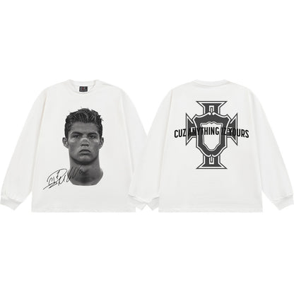Vintage Football Print Cotton T-shirt