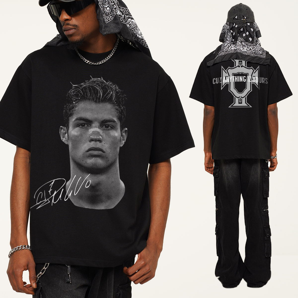 Vintage Football Print Cotton T-shirt
