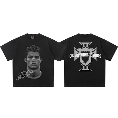 Vintage Football Print Cotton T-shirt
