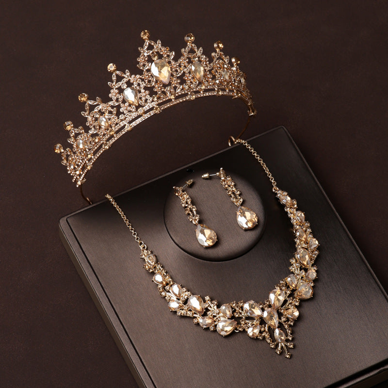 Vintage Gold Crown Bridal Headdress and Necklace Set