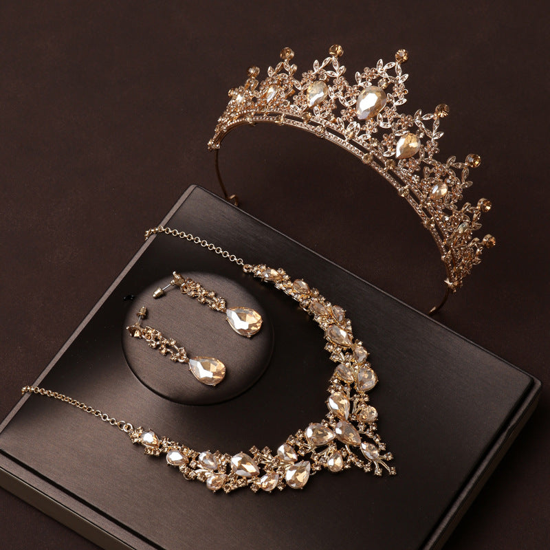 Vintage Gold Crown Bridal Headdress and Necklace Set