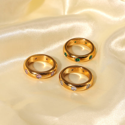 Vintage Gold Plated Stainless Steel Zircon Joint Ring