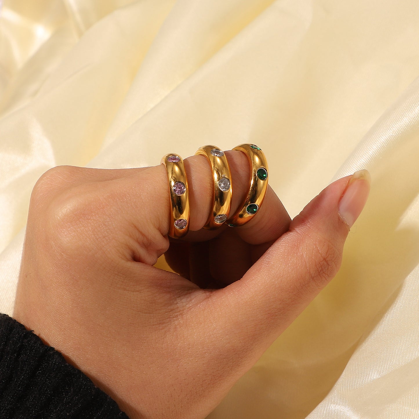 Vintage Gold Plated Stainless Steel Zircon Joint Ring