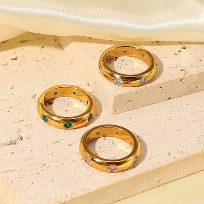 Vintage Gold Plated Stainless Steel Zircon Joint Ring
