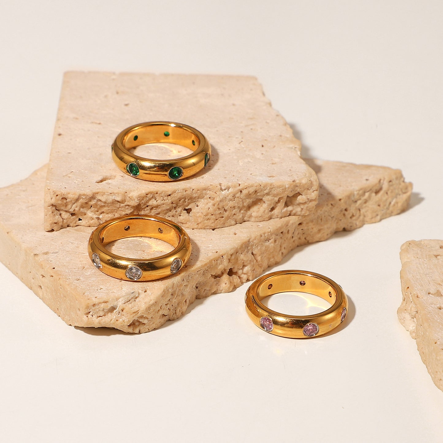 Vintage Gold Plated Stainless Steel Zircon Joint Ring