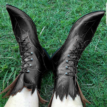Vintage Gothic Ankle Boots with Elf Design