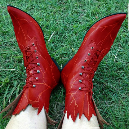 Vintage Gothic Ankle Boots with Elf Design