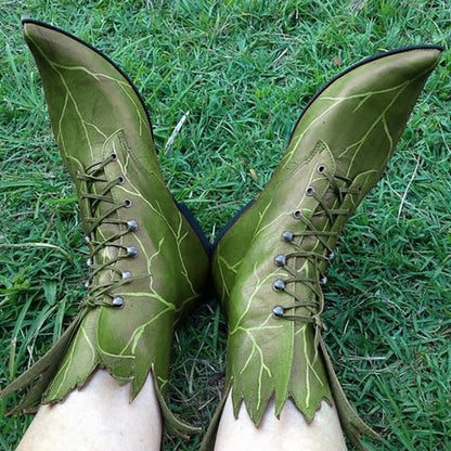 Vintage Gothic Ankle Boots with Elf Design